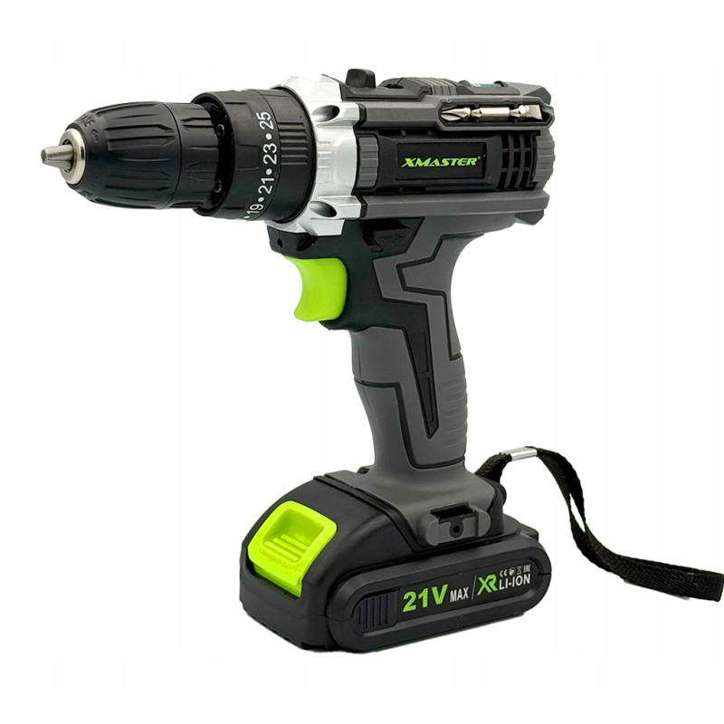 Triecienurbjmašīna-skrūvgriezis ar instrumentu komplektu + 2 akumulatori 21V